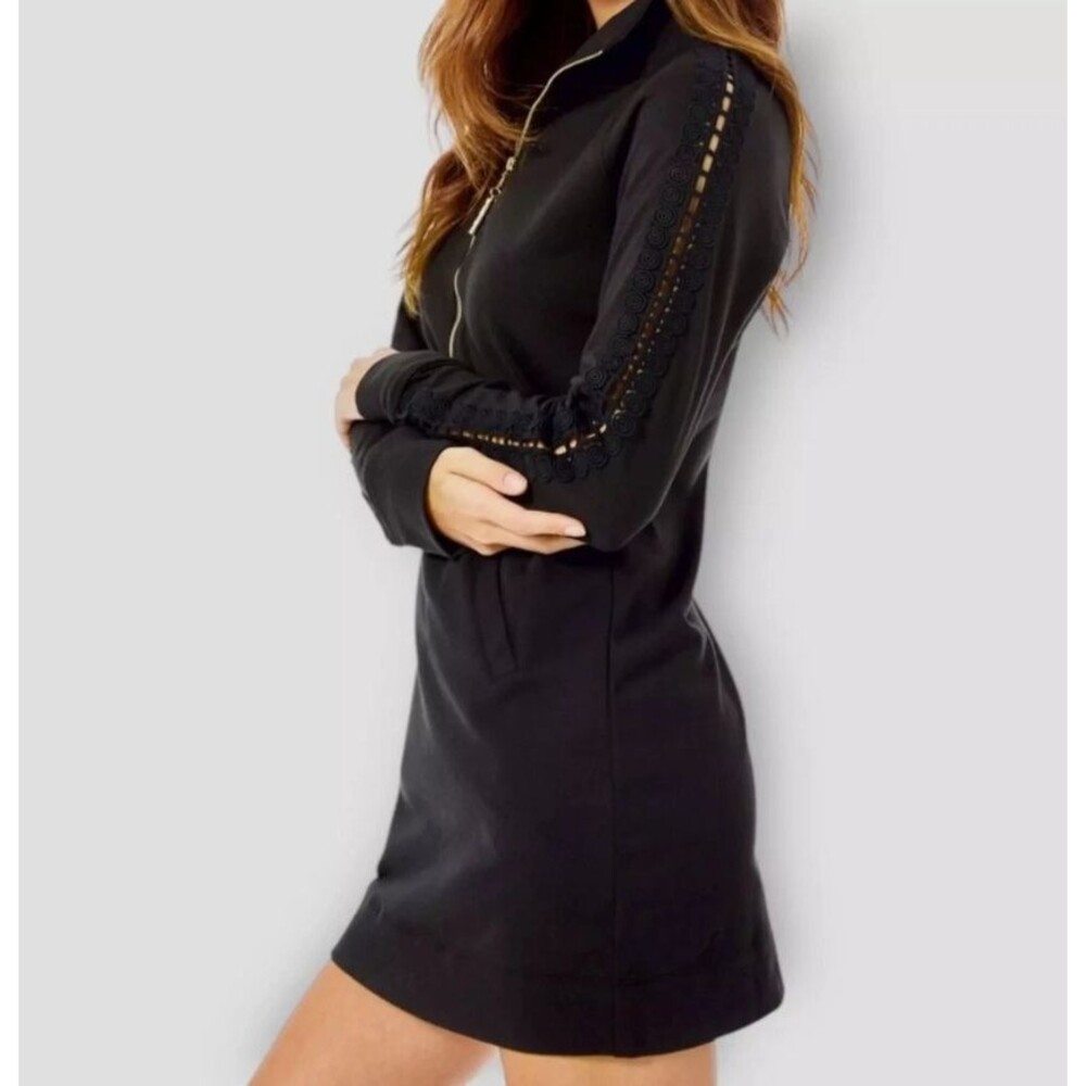 Lilly Pulitzer Skipper Popover Black Dress Lace Long Sleeve Women's Large - Picture 1 of 8